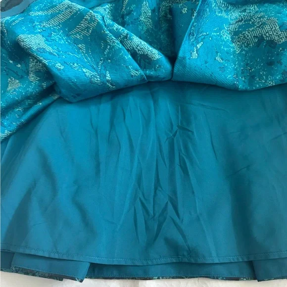 Maggy London Teal and Floral Brocade Fit-and-Flare Dress - Picture 6 of 11